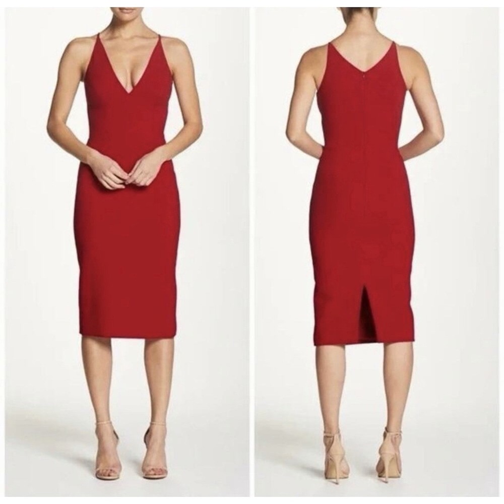 NWT Dress The Population Lyla Sheath Dress Sz L Garnet Red Plunge Neckline Sexy